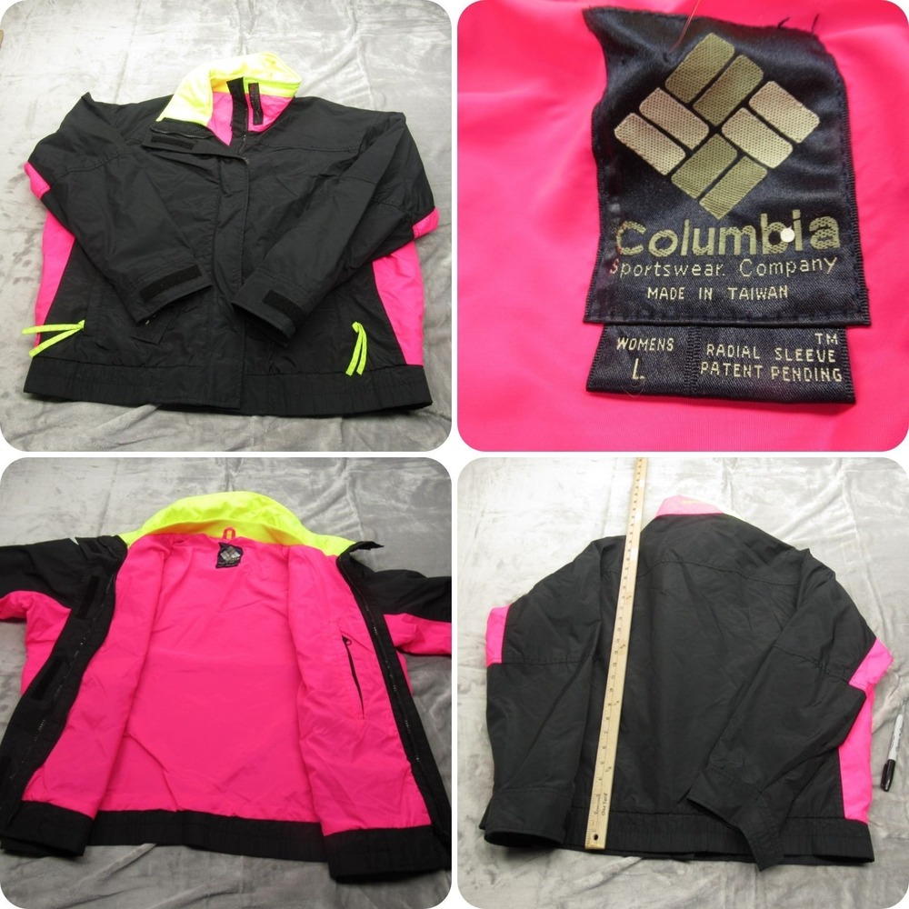 Columbia Jacket Womens Large Pink Radial Sleeve Water Resistant 3in1 Shell VTG